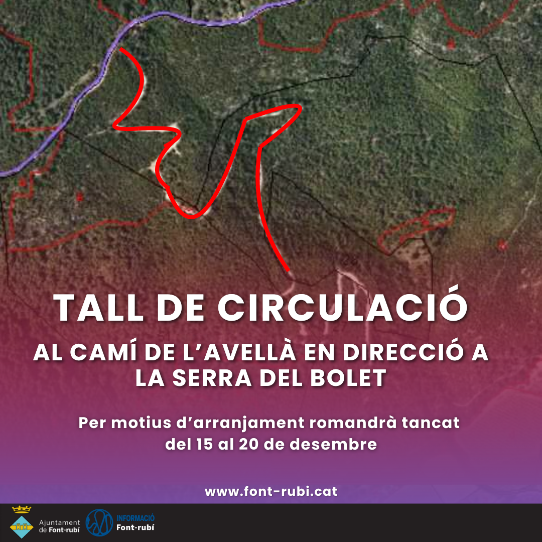 Tall de circulació al camí de l'Avellà (direcció Serra del Bolet)