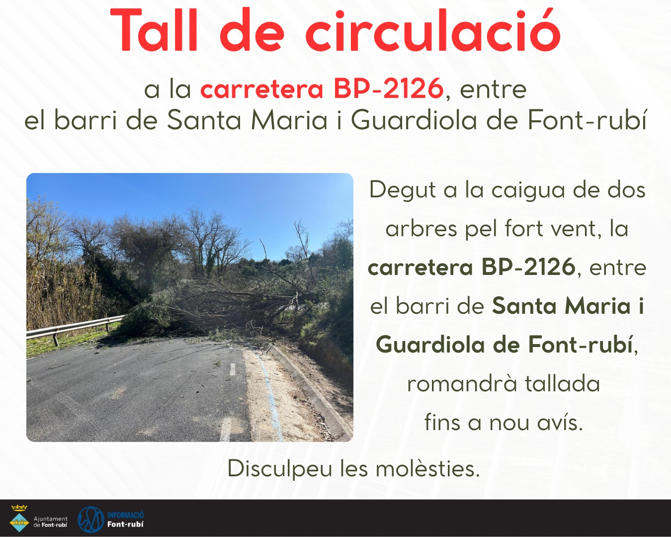Tall de circulaci&oacute; a la carretera BP-2126