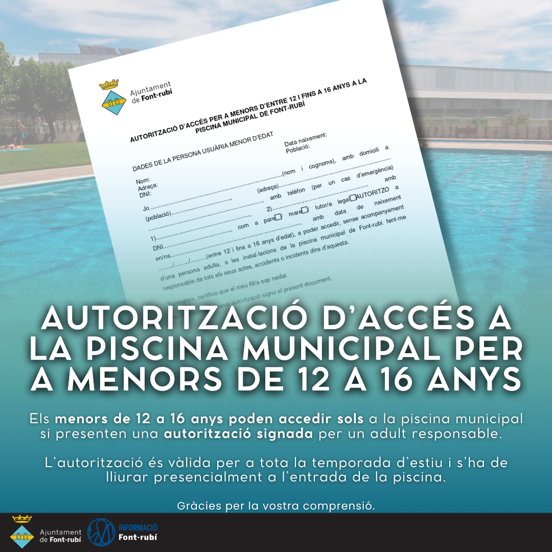  Acc&eacute;s a la piscina municipal per a menors de 12 a 16 anys